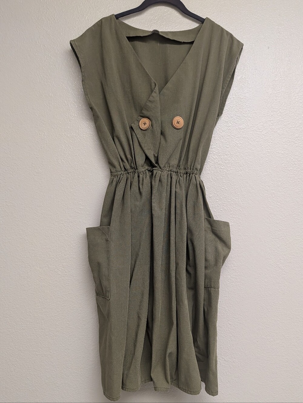 Olive Green Sleeveless Button-Front Dress
